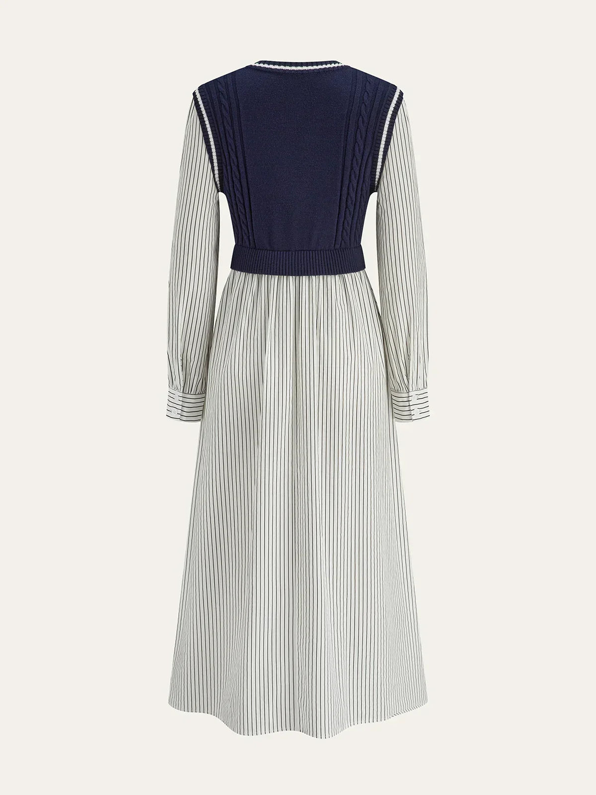 2 In 1 Cable-Knit Paneled Striped Midi Dress
