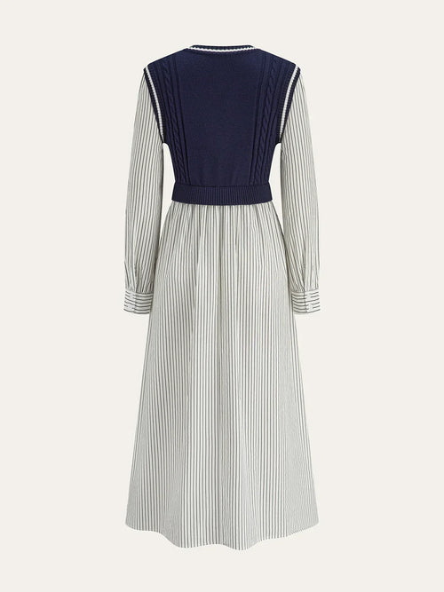 2 In 1 Cable-Knit Paneled Striped Midi Dress