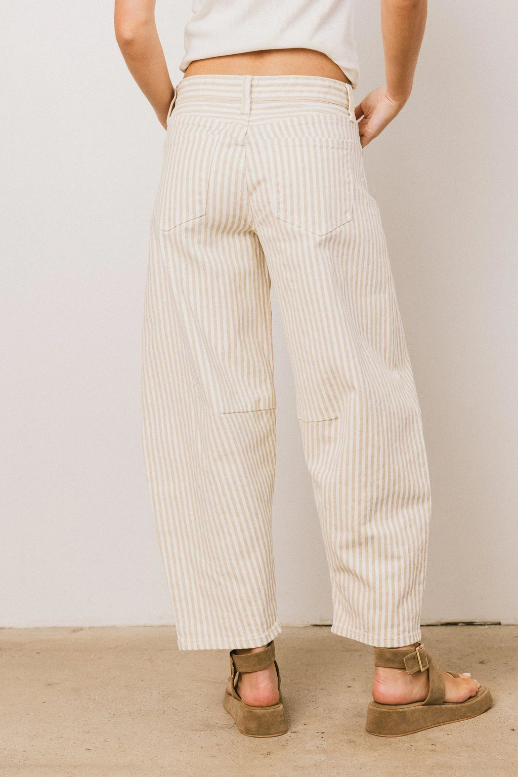 Allison Striped Barrel Jeans In Tan Final Sale