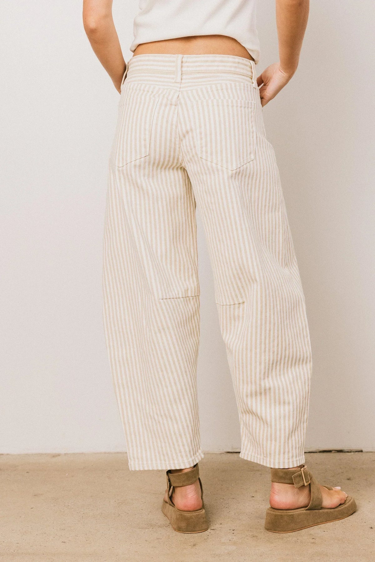 Allison Striped Barrel Jeans In Tan Final Sale