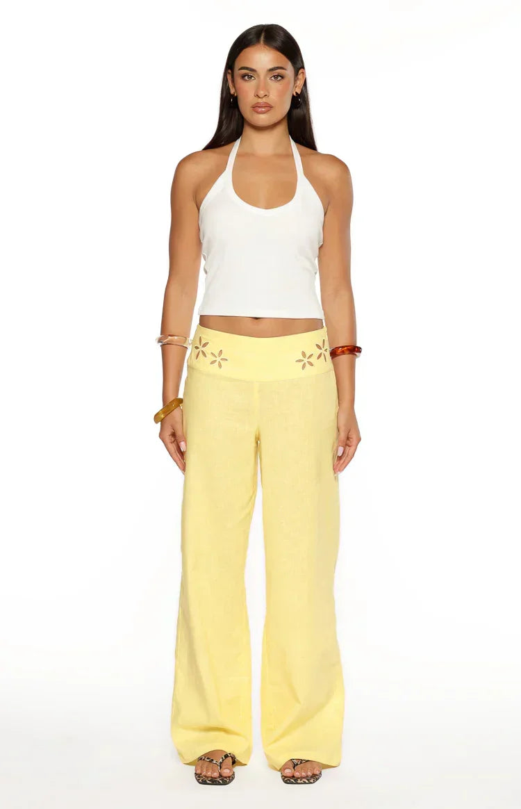 Alamara Yellow Floral Detail Wide Leg Pants PRE ORDER