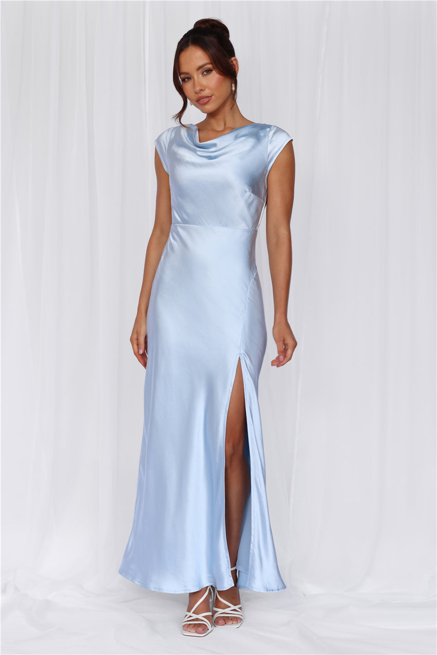 The Valentina Cap Sleeve Satin Maxi Dress Blue